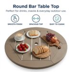 3-Piece Antique Wood HDPE Indoor Outdoor Bar Height Bistro Set, 31.1 Round Pub Table With 2 Bar Stools, All-Weather Patio Furniture For Balcony, Deck, Poolside & Coastal Use
