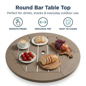 3-Piece Antique Wood HDPE Indoor Outdoor Bar Height Bistro Set, 31.1 Round Pub Table With 2 Bar Stools, All-Weather Patio Furniture For Balcony, Deck, Poolside & Coastal Use