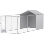 Galvanized Chain Link Large Outdoor Dog Kennel With Waterproof & UV-Resistant Cover, For M&L Dogs, 19.7' X 7.5' X 7.5'