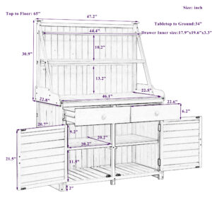 TOPMAx 65inch Garden Potting Bench Table Fir Wood Workstation With Storage Shelf Drawer And Cabinet Gray