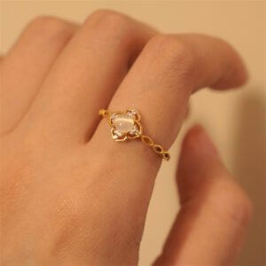 Ins Minimalist Summer Zircon Couple Rings, Natural Rainbow Gem Inlay, Elegant Versatile Open Finger Jewelry