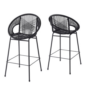 Ferrara Outdoor Patio Black Faux Wicker Barstool Set Of 2