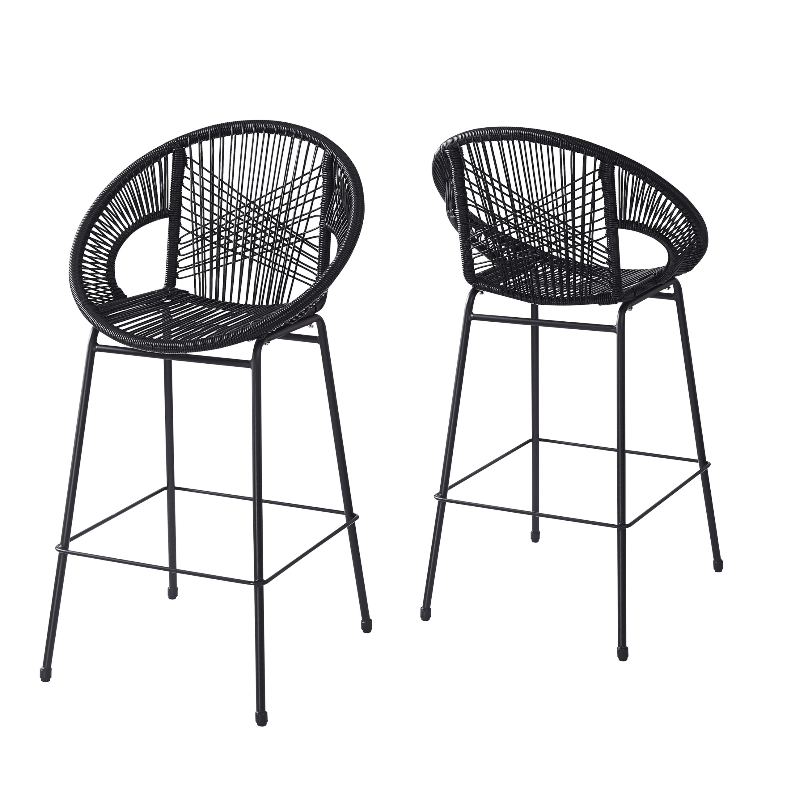 Ferrara Outdoor Patio Black Faux Wicker Barstool Set Of 2 - Image 4