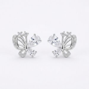 925 Sterling Silver Elegant Silver Butterfly Stud Earrings with Pear-Cut Cubic Zirconia Accents