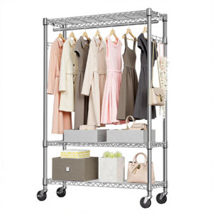 Heavy Duty Garment Rack On Wheels, Rolling Freestanding Closet Organizer And Clothes Rack For Hanging Clothes With 1 Hang Rod, Adjustable Metal Wardrobe, 15.7 D X 45.3 W X 75.6 H, Chrome