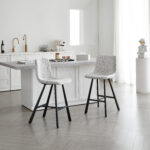 Modern Textured Light Gray Fabric Bar Stool - Upholstered Counter Height Chair With Sturdy Black Metal Legs For Kitchen Island Home Bar Dining Room Single 2 Sets
