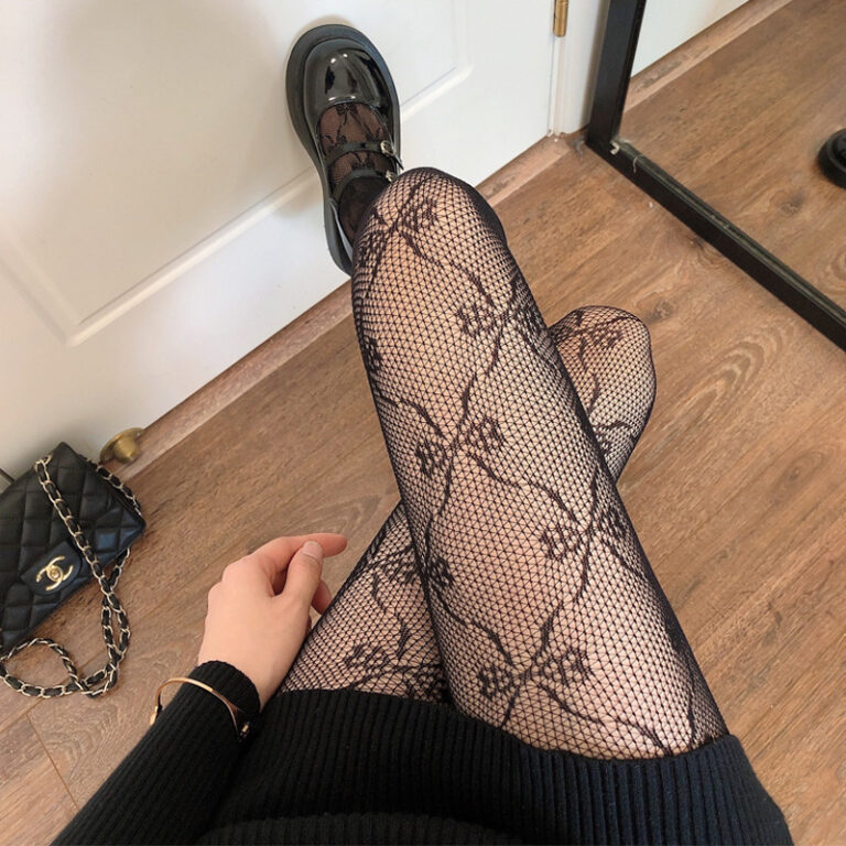 Spring And Summer Thin White Pantyhose For Women, Sexy Jacquard Black Silk Stockings With Bowknot And Hollow Fishnet Design