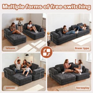 104 Boneless Sofa,Sectional Compressed Couch With Chaise, Deep Seat Modular Sectional Sofa Chenille Memory Foam Sofa Boneless Couches For Living Room Bedroom, No Assembly Required