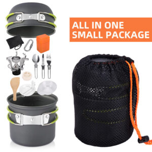 Outdoor Portable Camping Cookware Set Hiking Cooking Pot Gas Stove Tableware Kit