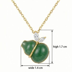 925 Sterling Silver Elegant Green Jadeite Gourd Pendant Necklace with Marquise Diamond Leaves