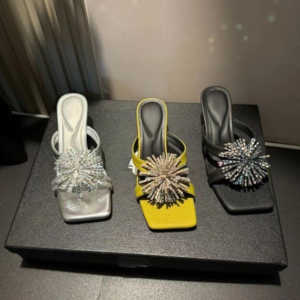 2026 Spring-Summer Fashion Firework Rhinestone Chain High-End Design Influencer Outdoor Wear Non-Slip Square Toe High Heel Sandals