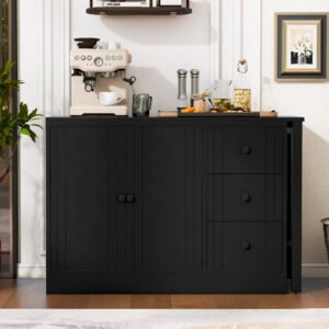 U-STYLE 89.7 Wooden Sideboard With Extendable Table Multifunctional Storage Cabinet With 2 Doors And 3 Drawers For Living Room Study Foyer And Kitchen