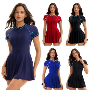 Women's Sporty Tri-Color Spliced Tight Swimsuit