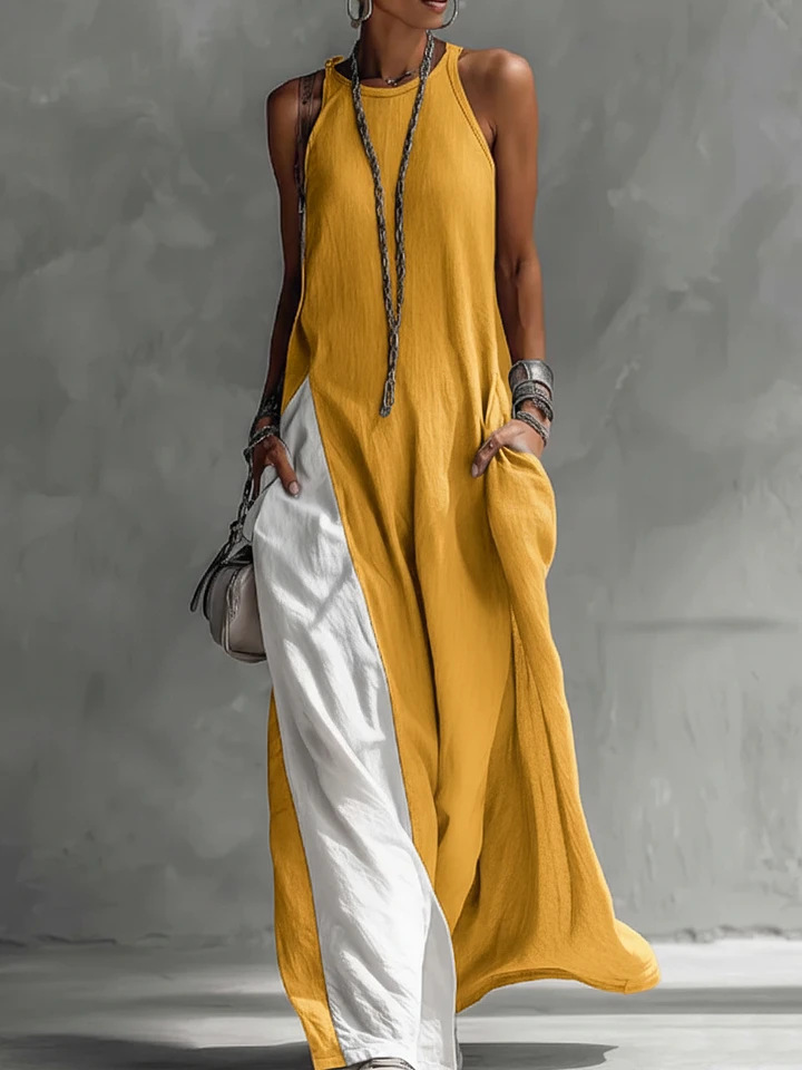 Womens Sleeveless Loose-Fit Off-Shoulder Dress With Pockets