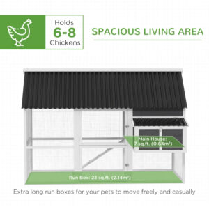 Wooden Chicken Coop With Run, 2 Nesting Boxes, 2 Roosting Bars, Ramp & Tray, Poultry Cage For 6-8 Chickens, Gray