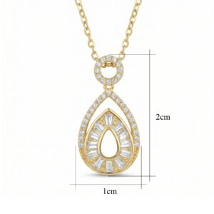 925 Sterling Silver Elegant Pear-Shaped Pendant Necklace with Marquise and Sunburst Baguette Accents