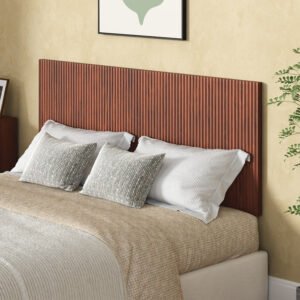 Modern Wavy Wooden Headboard, 60.8 Wide Vertical Wood Grain Design, Easy Wall-Hanging Assembly, Bohemian Style, Walnut.