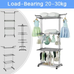 3 Tier Foldable Garment Hanger Clothes Airer Drying Rack Laundry Support Stand Grey