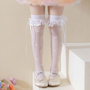 Children's Lace Long Tube Socks, Summer Thin Silk Stockings, Lace Heart, Western-style Girl Over The Knee
