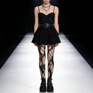Irregular And Sexy Stockings With Summer Thin Straps, Broken Holes, Black Silk Jumpsuit Stockings