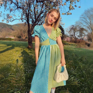 New Design-Driven Niche Summer Thin Plaid V-Neck Dress