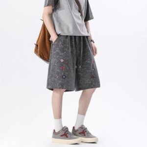 Men's Loose-Fit Embroidered Patchwork Sports Shorts