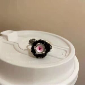 Multi-color Flocked Bear Ring, Cocoa Bear Flocked Ring, Sweet INS Style, All-match Open Adjustable Ring