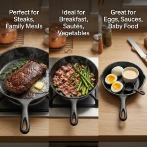 3pcs Pre-Seasoned Cast Iron Skillet Grill Pan With Handle For Grill, BBQ,Kitchen And Camping Cookware