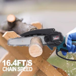 2 Battery 4000W Mini Chainsaw Cordless 6-8in Electric One-Hand Saw Wood Cutter