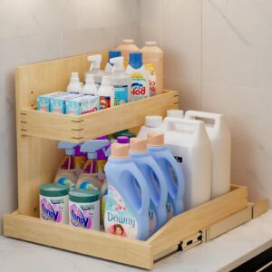 Under Sink Organizers And Storage 22 W X 21 D, 2 Tier Pull Out Cabinet Organizer With Hard Close, Adjustable Pull Out Cabinet Organizer With U Bracket For Bathroom Kitchen Left