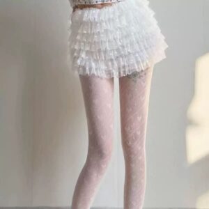 Sexy Mesh Stockings With Hollowed Out Ultra-thin Heart-shaped Printed Pantyhose