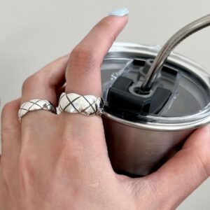 S925 Silver Rhombus Pattern Open Ring For Women, Thin & Thick Styles, Light Luxury Niche Design, Fashionable, Individual, Vintage & All-Match Finger Ring