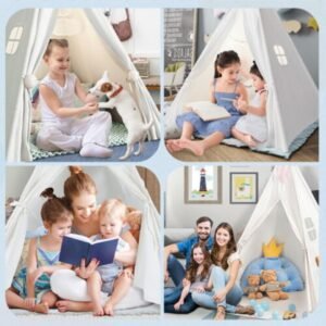 AU Large Teepee Tent Kids Cotton Canvas Pretend Play House Boy Girls Wigwam OZ 70X11X11