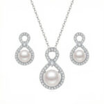 925 Sterling Silver Elegant Sterling Silver Infinity Pearl Necklace and Earrings Jewelry Set