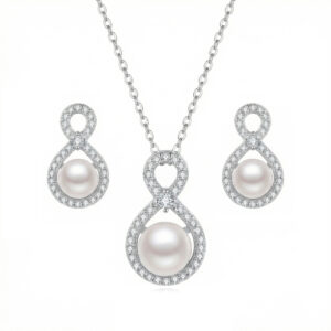 925 Sterling Silver Elegant Sterling Silver Infinity Pearl Necklace and Earrings Jewelry Set
