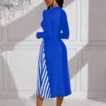 Long-sleeve Color-Block Printed Dress Waist Chain Not Included