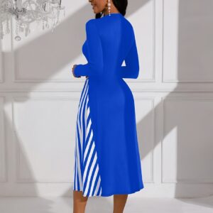 Long-sleeve Color-Block Printed Dress Waist Chain Not Included