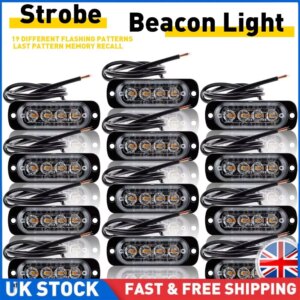 12x 4 LED Recovery Strobe Flashing Truck Beacon Grille Light Lightbar Amber Lamp