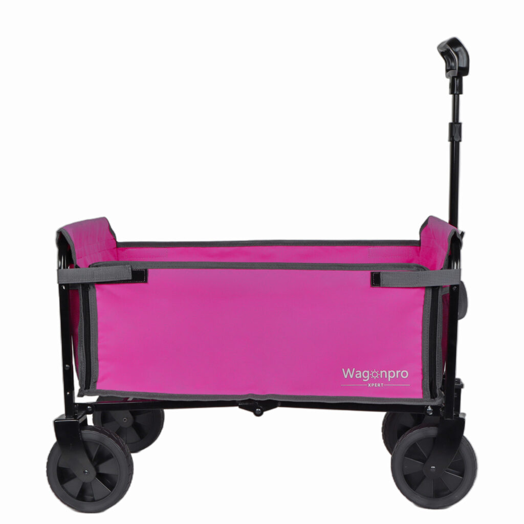 All- In- One Convertible Folding 4- Wheel Trolley With Bench Seat And Dog Leash - Heavy Duty Foldable Utility Trolley For Camping Beach Shopping - Versatile Seating And Storage Space Pink