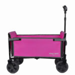 All- In- One Convertible Folding 4- Wheel Trolley With Bench Seat And Dog Leash - Heavy Duty Foldable Utility Trolley For Camping Beach Shopping - Versatile Seating And Storage Space Pink