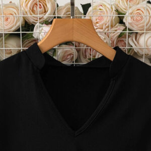 V-neck High-waisted Black-and-white Patchwork Dress