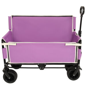 3- In- 1 Convertible Folding Wagon Cart With Bench Seat & Storage – 500lbs Heavy- Duty Utility Wagon 180L Capacity All- Terrain Wheels For Camping Beach Sports Garden Purple