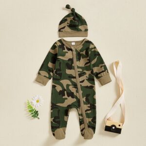 Creative Camouflage Print Zip-Up Baby Onesie And Hat Set