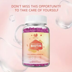 Biotin 12000MCG Beauty Gummies With Collagen & Keratin, Hair, Skin & Nail Support, 60 Count