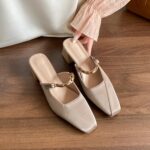 Square Toed MULler Shoes With Toe Caps, Cool Slippers, Women's Thick Heels, High Heels, Half Drag Single Shoes