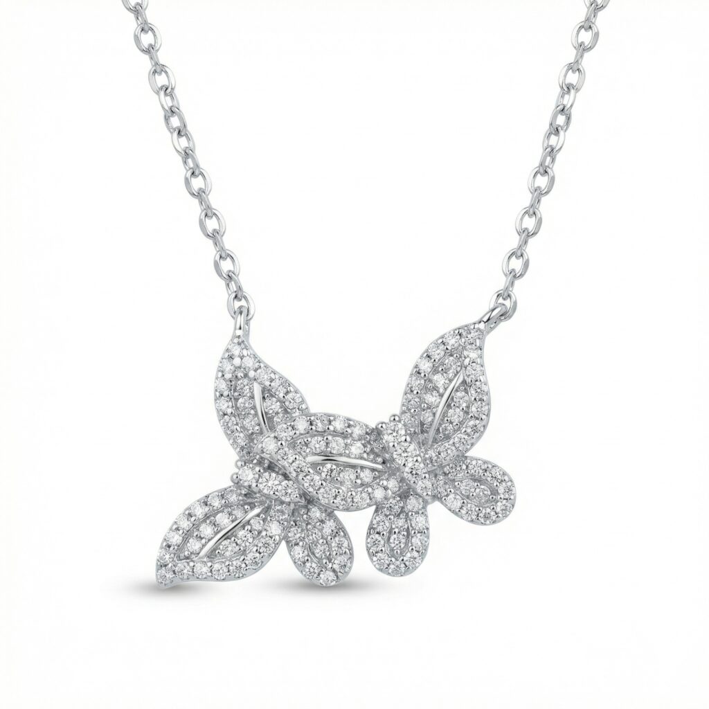 925 Sterling Silver Sparkling Diamond Butterfly Pendant Necklace in Sterling Silver for Women