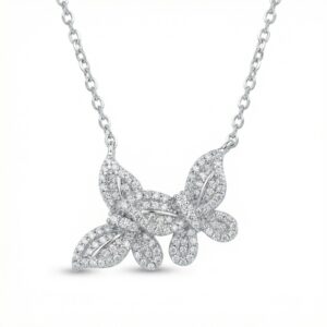925 Sterling Silver Sparkling Diamond Butterfly Pendant Necklace in Sterling Silver for Women