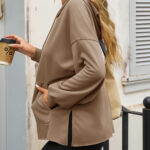 Fisoew Women's Hoodies Oversized Sweatshirts Casual Long Sleeve Side Slit Pullover Tops Fall Winter Outfits With Pocket