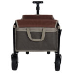 All- In- One Convertible Folding Camping Wagon Cart Bench Seat Storage Compartment & Included Dog Tether Beige Brown