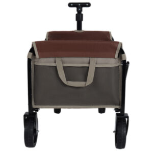 All- In- One Convertible Folding Camping Wagon Cart Bench Seat Storage Compartment & Included Dog Tether Beige Brown